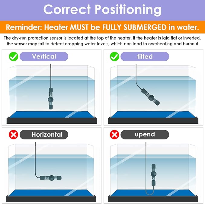 Super Compact 100W Fish Tank Heater, Submersible Aquarium Heater with LED Digital Display Thermostat, Adjustable Fish Heater for 10-20 Gallon Tanks