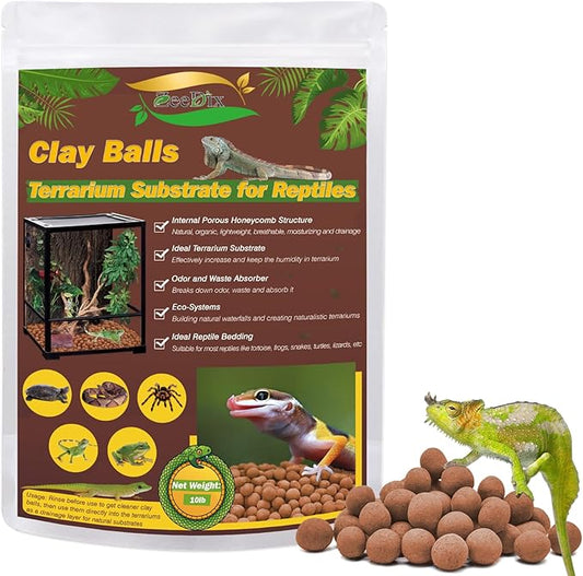 ZeeDix 10 LBS Reptile Substrate Leca Balls - 100% Organic Expanded Clay Pebbles, Ideal Bioactive Terrarium Clay Balls Substrate for Reptile Terrarium Tank, Bearded Dragon, Tortoise, Gecko, Snake &Frog