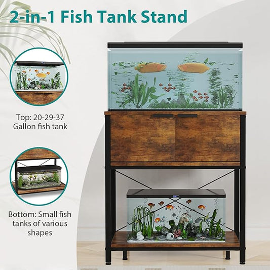 TFK 20-29-37 Gallon Fish Tank Stand, Aquarium Stand with Cabinet Storage for Aquarium Stand, Cabinet for Fish Tank Accessories Storage, Heavy Duty Tank Stand for Home Office Turtle Reptile Tank Stand
