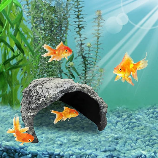 Extra Large Reptile Rock Hide Cave, Resin Cave, Aquarium Decorations Accessories, Lizard Turtle Fish Hide Habitat 10.23x9.44x5.7 Inches