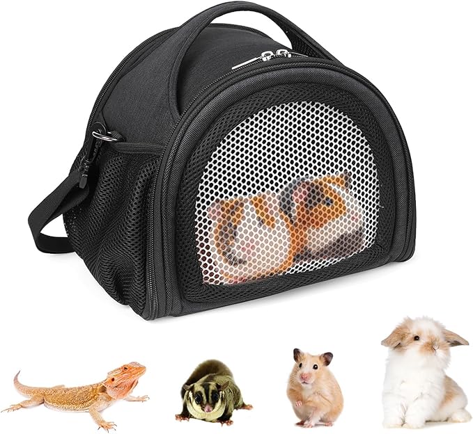 YUDODO Hamster Carrier Guinea Pig Carrier Bag Small Animal Sugar Glider Pouch Gerbil Hedgehog Portable Travel Carrier Outdoor Hangbag Flying Squirrel Rat Carrier (X-Large, Black)