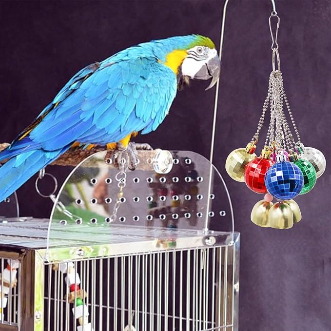 Jinkoozz Bird Toys - Parrot Ball With Bells, Colorful Chewing Toys, Cage Accessories for Parakeets, Cockatiels