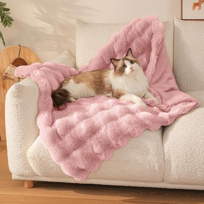 Dog Blanket Ultra Soft Fuzzy Faux Fur Cat Blankets for Indoor Cats Ultra Soft Plush Faux Fur Machine Washable Reversible Pet Throw Protector for Couch Furniture 28"X 22" Peach Pink
