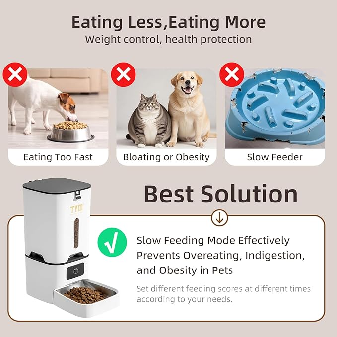 TYM Automatic Cat Feeder, 7L WiFi Cat Food Dispenser, Timed Cats Feeder with APP Control, Auto Pet Food Dispenser for Small Pets, Fresh Food, Dual Power Supply, Detachable for Easy Cleaning