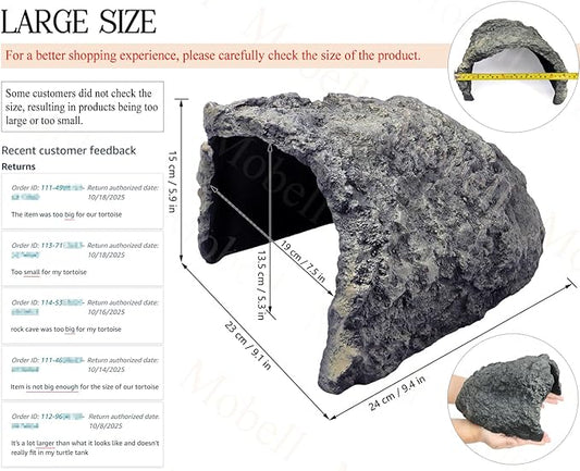 Rock Cave Habitat Hidden for Reptile and Amphibians.Terrarium & Aquarium Decor, Reptile hideout Hide Cave, Perfect for Bearded Dragons,Lizards,Snakes,Turtles,Geckos,Tortoises,Small Animals -Large Size