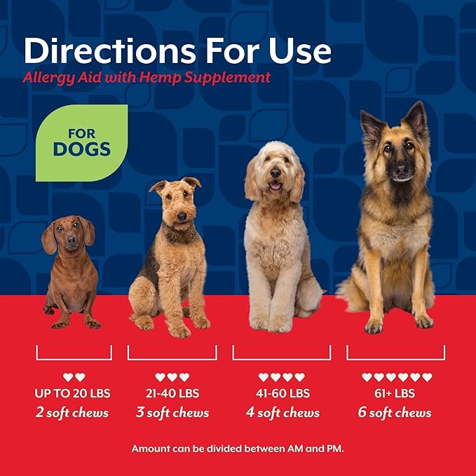 NaturVet Hemp Allergy Aid Supplement for Dogs, Hemp Seed, Antioxidants, Omegas, Dha & Epa for Healthy Skin & Respiratory Health, 60 Count