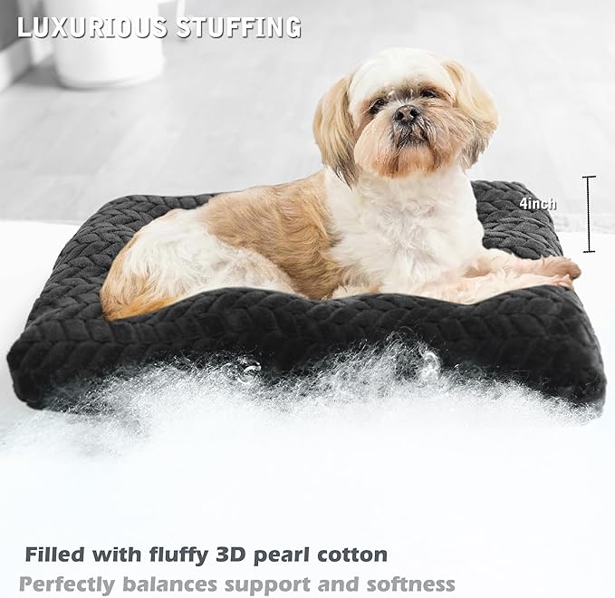 Black Dog Bed for Small Crate Washable 24 Inch Dog Crate Bed Soft and Fluffy with Anti-Slip Pet Sleeping Pillow Cushion Up to 25 lbs Puppy or Cat,24x18