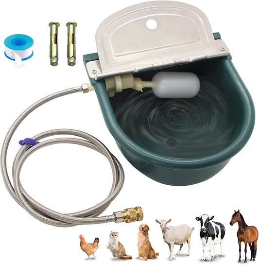 Automatic Water Bowl Plastic Livestock Waterer for Horse Cattle Goat Sheep Dog,Farm Grade Sheep Water Trough Bowl (with Drainage Hole & 39.37 inch Pipe)… (with 79inch Pipe)