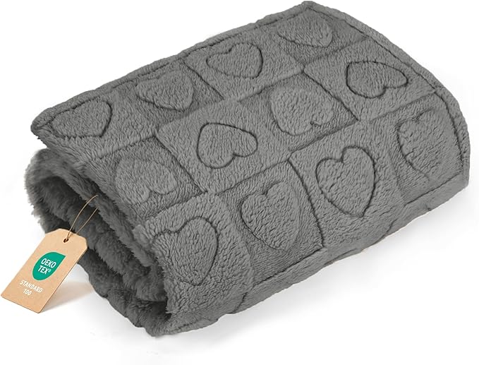 gogobunny Calming Plush Dog Cat Blanket 300GSM Coral Fleece, Ultra-Soft Machine Washable Pet Bedding for Small Medium Dogs Cats Puppies Kittens (Anthracite, 25x35)