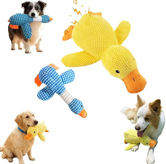 2PC Dog Toy Set Yellow Duck & Blue Goose with Squeakers, Durable Chew-Resistant Plush for Teething Puppies and Indoor Cats - Interactive Play & Anxiety Relief for Pets-Not for Children