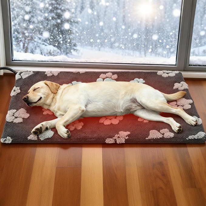 NESAYVER Large Dog Heating Pad with Smart Thermostat Switch, Heated Pet Crate Pad with Fleece Cover for Indoor Outdoor, 35x24 Inch with Anti-bite Cord, Constant on Function, UL&FCC Dual Certification