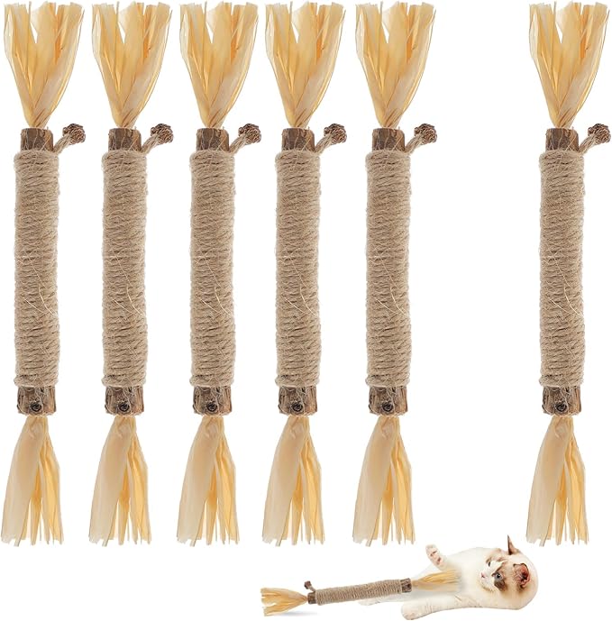 RELONGGI 6 PCS Silvervine Sticks for Cats - Natural Cat Chew Toys for Teeth Cleaning, Kitten Teething & Aggressive Chewers