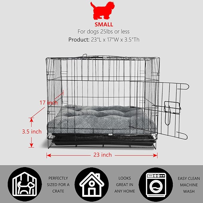 Small Dog Bed for Crate Washable with Anti-Slip Crate Pad Soft Fluffy Kennel Pad for Dog Cage 24 inch Puppy Bed fit Up to 25 lbs Pets Comfy Sleeping Pillow,24 x 18 Dark Gray