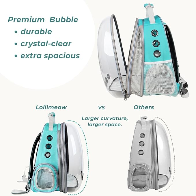 Lollimeow Cat Carrier Backpack, Expandable Bubble Pet Carrier for Cats and Small Dogs, Airline Approved Travel Backpack for Hiking, Walking & Outdoor Adventures - Supports up to 16 lbs