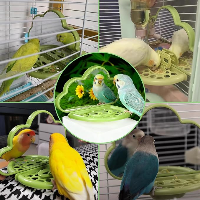 Acsist Bird Mirror with Perch,Interactive Birds Toys Slow Feeder for Alleviate Boredom,Parrot Mirror Bird Cage Accessories for Parakeet,Cockatiel, Conure, Lovebird, Finch, Canary,Budgie