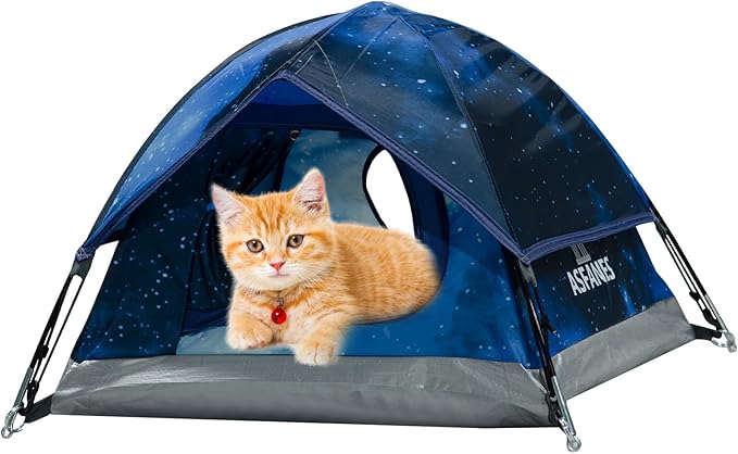 ASFANES Outdoor Waterproof Pet Camping Tent, Cave Bed for Indoor Cats and Small Dogs, Portable Cat House Dog House, 21.6x21.6x14.9'', Navy Blue, S.