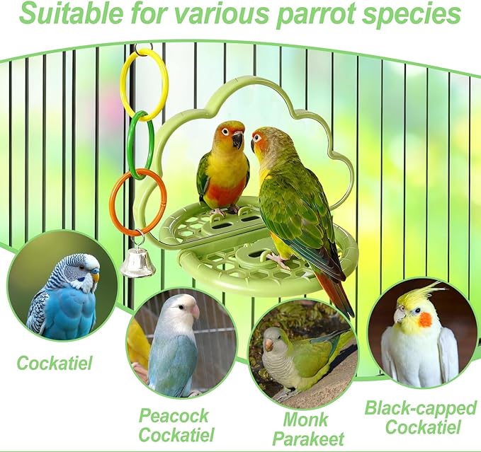 Acsist Bird Mirror with Perch,Interactive Birds Toys Slow Feeder for Alleviate Boredom,Parrot Mirror Bird Cage Accessories for Parakeet,Cockatiel, Conure, Lovebird, Finch, Canary,Budgie