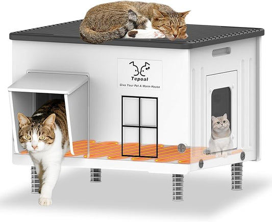 Dahivs Indestructible Heated Cat House for Outside, Large Heated Outdoor Cat House 100% Weatherproof with Escape Door, Outdoor Cat Shelter for Multiple Cats Feral Stray Kitty. 21.7"x17"x17.5"