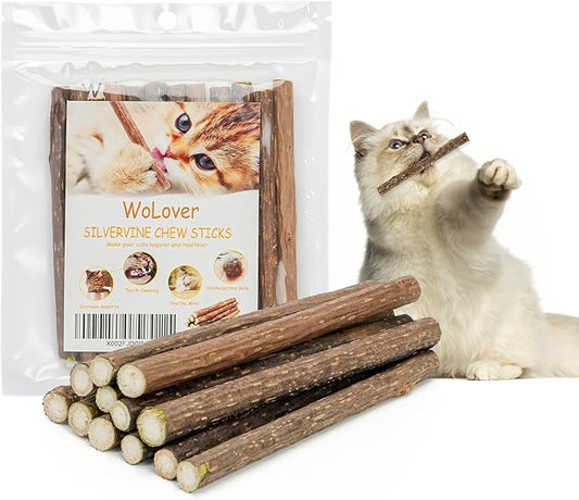 WoLover Silvervine Sticks for Cats, Natural Catnip Matatabi Chew Sticks Teeth Molar Chew Toys for Cat Kitten Kitty (at Least 12 PCS)