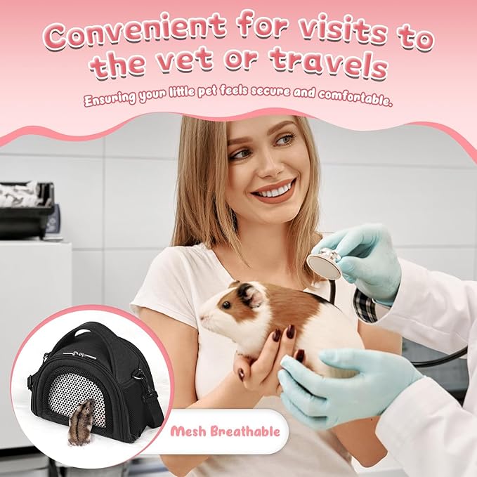 YUDODO Hamster Carrier Guinea Pig Carrier Bag Small Animal Sugar Glider Pouch Gerbil Hedgehog Portable Travel Carrier Outdoor Hangbag Flying Squirrel Rat Carrier (X-Large, Black)