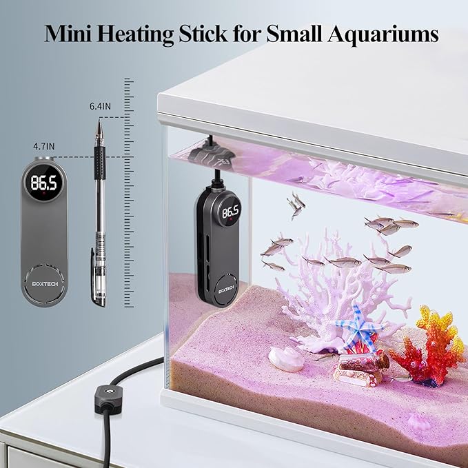 boxtech Small Fish Tank Heater - Mini Aquarium Heater, 50w Submersible Turtle Heater with Adjustable Temperature External Controller for 3 to 12 Gallon Betta Aquarium Tanks