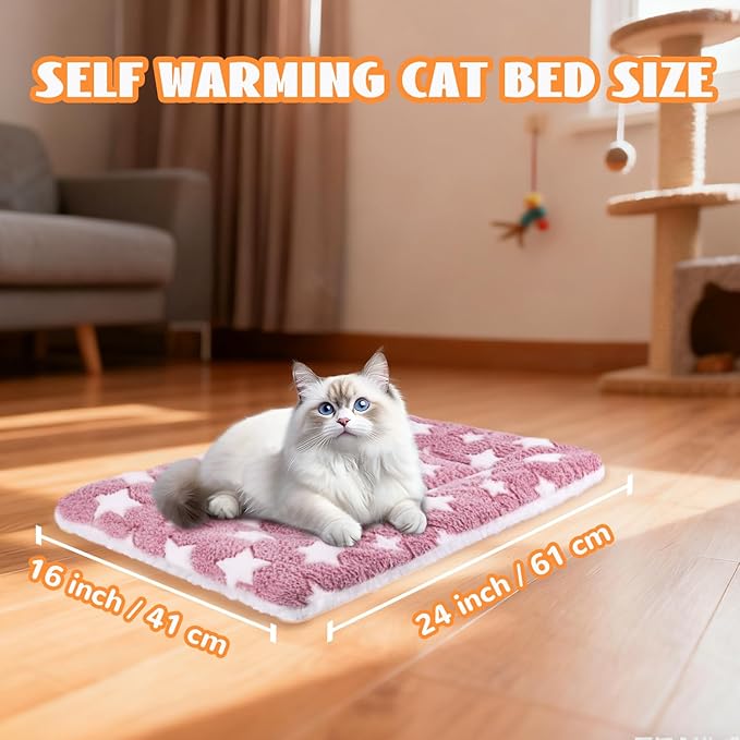 CHICAUP 2 Pcs Self Warming Cat Bed, Self Heating Pet Mat for Cats & Dogs Soft Calming Cat Bed Mat Reflects Body Heat Warm Washable Pet Pad for Crates, Floors, Indoor, Outdoor (24×16 Inch)