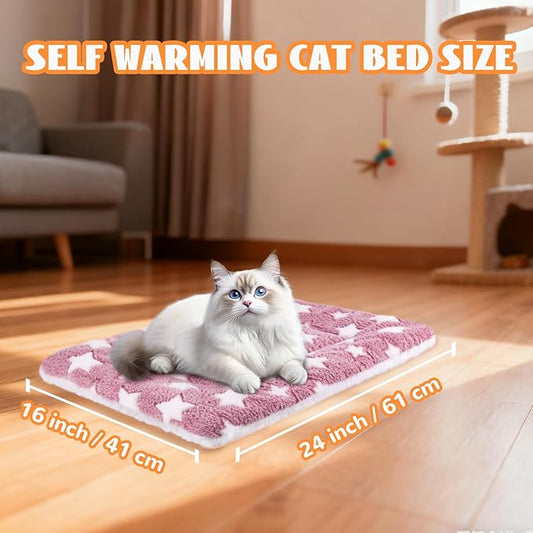 CHICAUP 2 Pcs Self Warming Cat Bed, Self Heating Pet Mat for Cats & Dogs Soft Calming Cat Bed Mat Reflects Body Heat Warm Washable Pet Pad for Crates, Floors, Indoor, Outdoor (24×16 Inch)