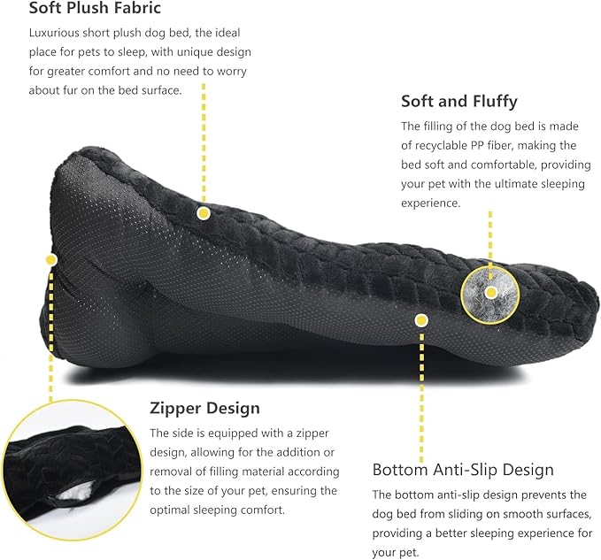 Black Dog Bed for Small Crate Washable 24 Inch Dog Crate Bed Soft and Fluffy with Anti-Slip Pet Sleeping Pillow Cushion Up to 25 lbs Puppy or Cat,24x18