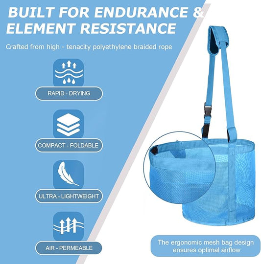 Heavy Duty Durable Waterproof Horse Feed Bag with Adjustable Strap - Mesh Grain Design, Comfort Neck Pad & Nose Pad Sky - Blue