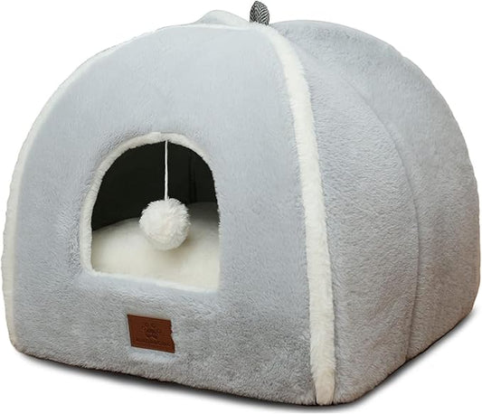 Cat Bed for Indoor Cats - Cat Cave Bed Cat House Cat Tent with Removable Washable Cushioned Pillow, Soft and Self Warming Kitten beds, Pet Bed（Large Grey）