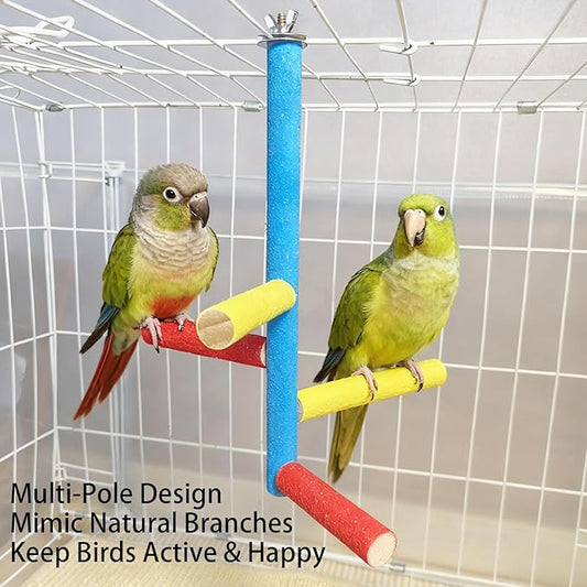 Bird Perch Stand Toy Parrot Multi Branch Paw Grinding Stick Cage Accessories Playground Exercise Toys for Parakeet Cockatiel Conures Lovebird Finch