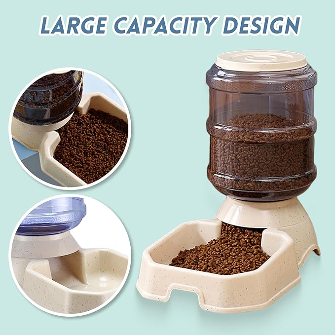 Automatic Pet Feeder & Waterer Set of 2 Pack, Self Feeding Replenish Dog Cat Bowls, Gravity Food & Water Storage Container Fountain Jug Pet Supplies Plastic Skid Proof Rubber Feet (White)