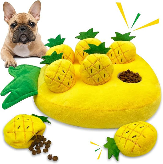 Hide and Seek Dog Toys, Squeaky Interactive Puzzle Dog Toys for Boredom and Stimulation, Dog Enrichment Toys for Small and Medium Dogs (Pineapples, Pack of 7)