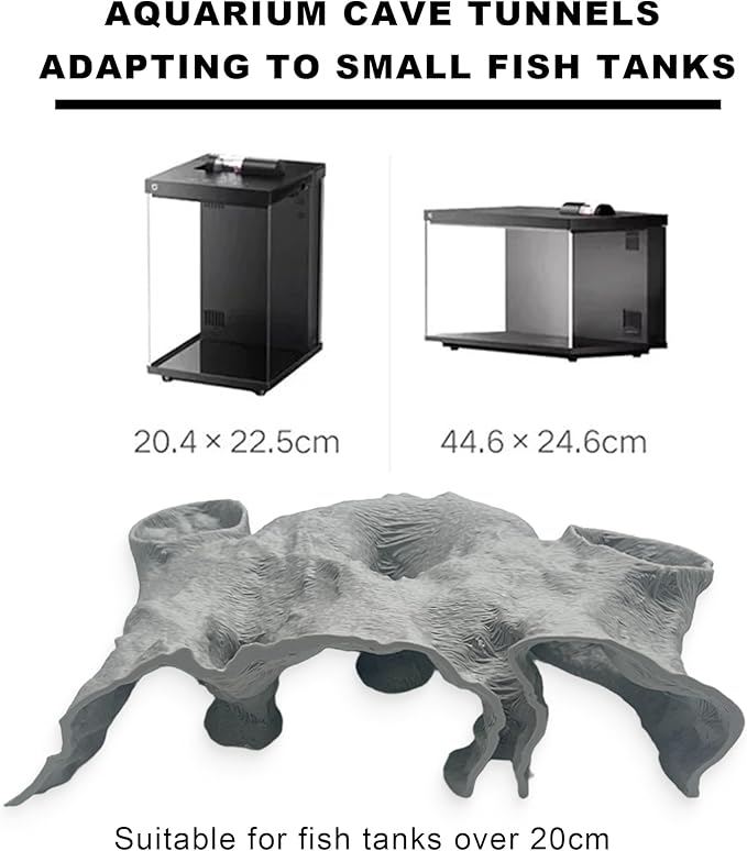 LIYAOLI Aquarium Cave Tunnel Hideout - 3D Printed Fish Tank Cave Decor for Pleco,Friendly Sinking Base Shrimp/Betta Fish Hideout for Aquarium with Viewing Ports (M - Grey)
