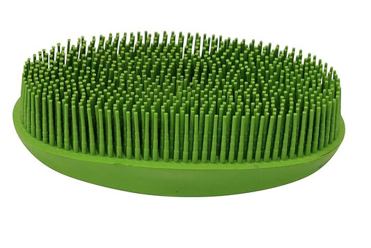 Grewal Equestrian Oval Face Grooming & Bathing Curry Brush for Horses, Dogs, Cats, & Other Pets - Very Soft Bristles (Lime Green)