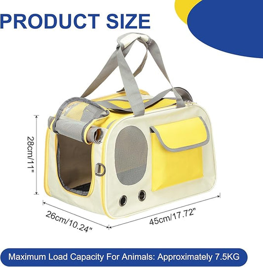 Pet Backpack Carrier, Portable Expandable and Ventilated, Oxford Cloth Dogs Cats and Small Animals Travel Bag 17.72", (Yellow, 1 Pcs), Intended for Hiking/Camping/Traveling