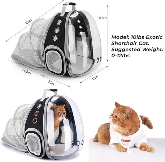 Lollimeow Cat Carrier Backpack, Expandable Bubble Pet Carrier for Cats and Small Dogs, Airline Approved Travel Backpack for Hiking, Walking & Outdoor Adventures - Supports up to 14 lbs