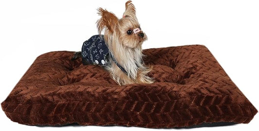 24 Inch Dog Bed for Crate, Washable Mats for Sleeping, Up to 25 lbs, Soft and Fluffy Small Crate Tire Printing Dark Brown S
