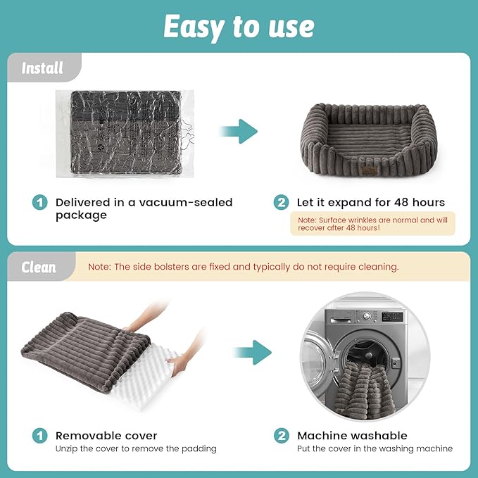 COZY KISS Orthopedic Dog Bed for Small Dogs & Cats - Washable Rectangle Pet Bed with Anti-Slip Bottom, Soft Calming Cat & Puppy Bed for Indoor Pets (25"x21"x6", Grey)