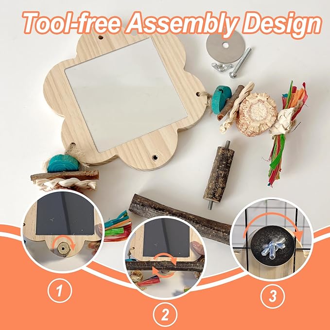 Acsist Bird Mirror with Perch, Cockatiel Mirror for Cage, Parakeet Toys with Chew Toy,Bird Cage Accessories for Parrot Conure Lovebirds Finch Canaries(Pinecone)