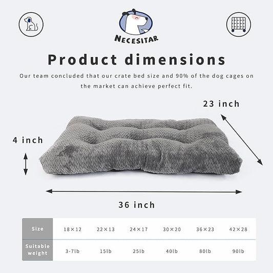Dog Beds for Crates Washable 36 Inch for Medium Large Dogs Soft and Fluffy Cages Up to 70 lbs Pet Bed Mat Pillows Kennel Pads Grey L