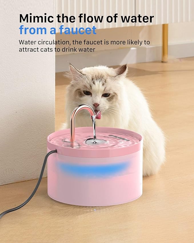 Cat Water Fountain Pink for Drinking: 67oz/2L Cat Fountain - GIOTOHUN Cute Pet Water Fountain for Cats Inside - Quiet Pet Fountain - Faucet Cat Drinking Fountain - Suitable for Kitty & Kitten