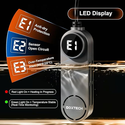 boxtech Betta Fish Tank Heater - Small Aquarium Heater 75w for Turtle Tank with Led Digital Display, External Temperature Controller for 8 to 17 Gallon Tanks