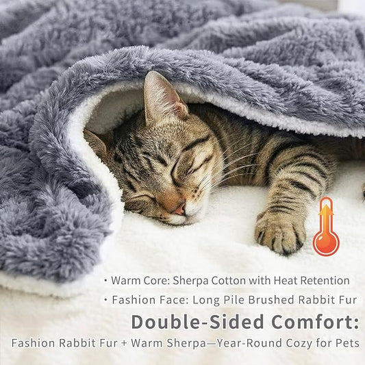 Cat Blanket for Indoor Cats Ultra-Soft Plush Small Blanket Machine Washable Cozy Calming for Kittens Cats Bed Couch Car 21"x18" Grey