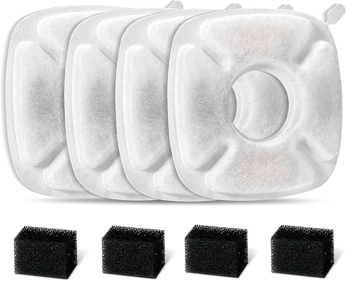 8 Pcs Cat Fountain Replacement Filters for Veken 95Oz/2.8L Automatic Pet Fountain and Stainless Steel Cat Water Fountain Dog Water Dispenser (4 Carbon Filters+4 Sponge Filters)