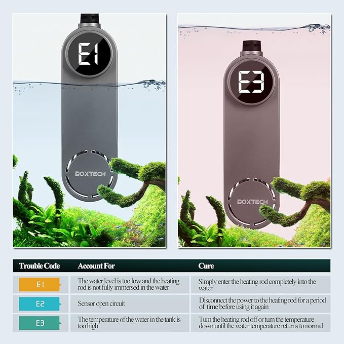 boxtech Small Fish Tank Heater - Mini Aquarium Heater, 50w Submersible Turtle Heater with Adjustable Temperature External Controller for 3 to 12 Gallon Betta Aquarium Tanks