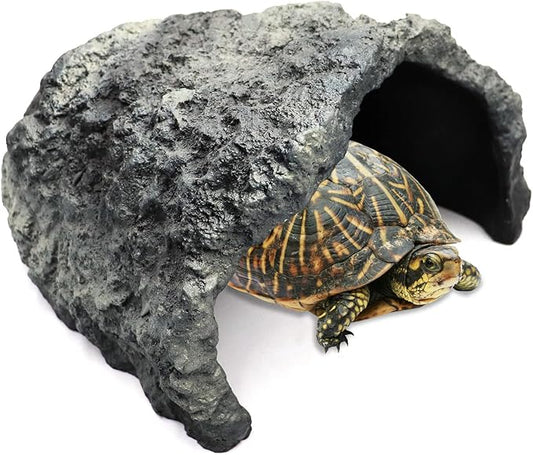 Extra Large Reptile Rock Hide Cave, Resin Cave, Aquarium Decorations Accessories, Lizard Turtle Fish Hide Habitat 10.23x9.44x5.7 Inches