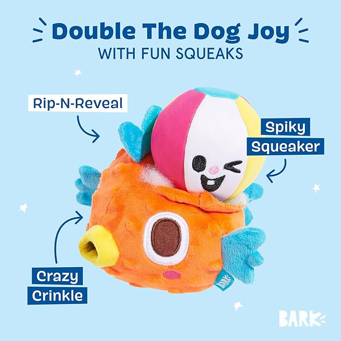 Barkbox Air Head Dog Toy – Rip & Reveal Plush Toy with Hidden Spiky Squeaker Ball, Crazy Crinkle & Fluffy Filling – Interactive Play for Medium to Large Dogs