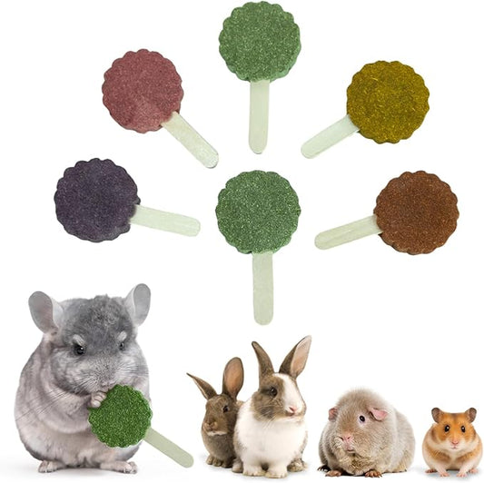 YKD Natural Timothy Hay Cookie Sticks Chew Toys for Teeth, Rotating Aluminum Alloy Chinchilla Cage Toys, Bunny Chew Treats for Rabbits, Guinea Pigs, Chinchillas (Colorful - Mixed)