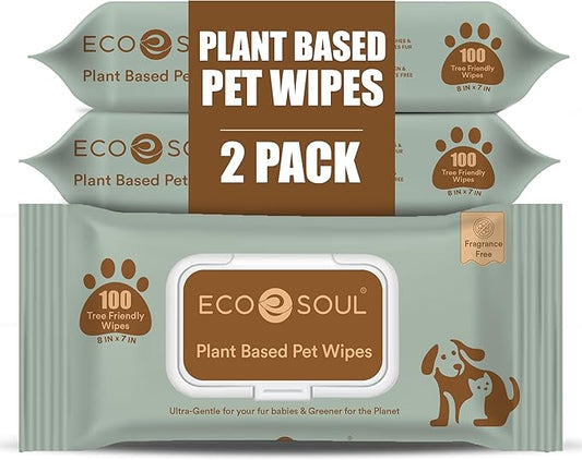 ECO SOUL Pet Wipes for Dogs & Cats, Unscented Large Cleaning Wipes with Aloe & Glycerin | Alcohol & Chlorine Free | Pack of 1 (100 Wipes) (Pack of 2)
